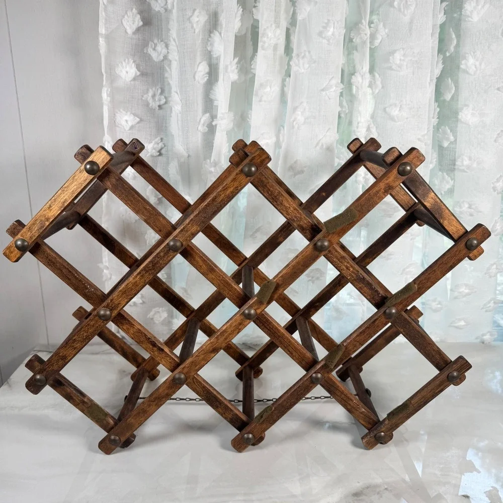 Vintage Wood Telescoping Accordion Wine Rack Expandable Midcentury Made in Japan